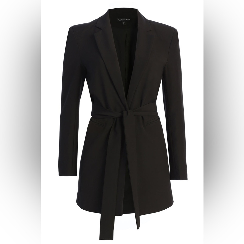 JLUXLABEL Self Tie Notch Collar Blazer